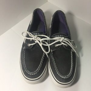 Ladies Sperry Top-Siders, dark grey—blue, size 7m